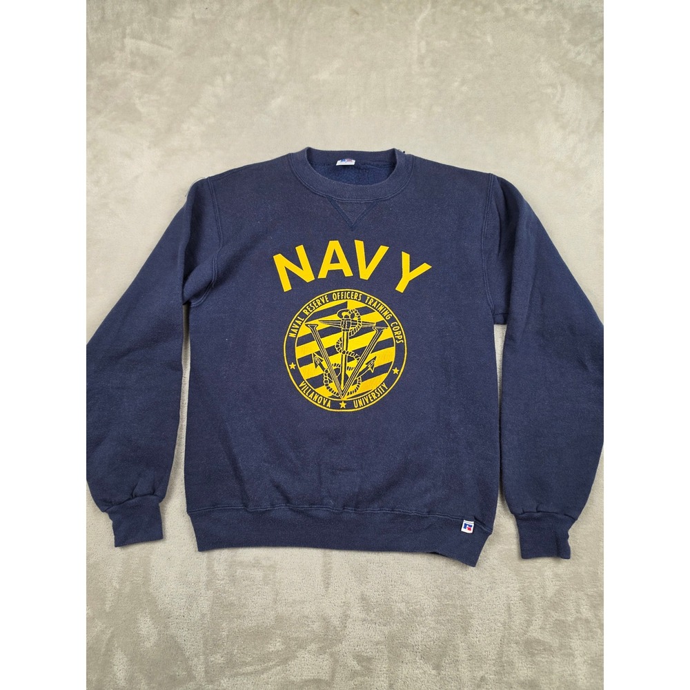 Vtg Navy Russell Athletic Sweatshirt Mens S Fit XS Blue Villanova NROTC USA Made
